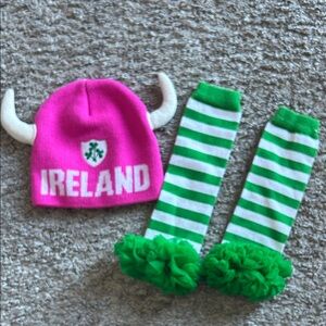 Lansdowne kids Ireland Hat w/horns Pink Celtic Air w/ ruffled Leg Warmers